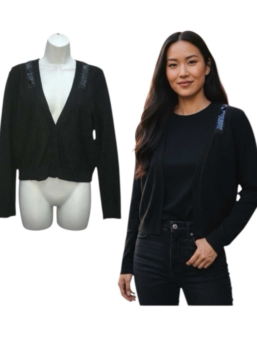 NWT Gap Beaded Snap Down Cardigan Gray Sweater - Women’s Large